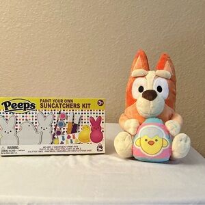 Bluey Plush Holding Pastel Chick Plush & Peeps Paint Your Own Suncatchers Set